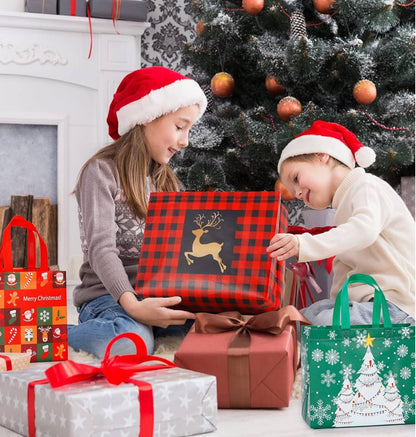 YANGTE 20 Pack Christmas Bags Assorted Sizes, Reusable Non-Woven Christmas Tote Bags with Handle, Perfect for Gift Wrap/Party Favor Supplies (4 Extra Large 8 Large 8 Medium)