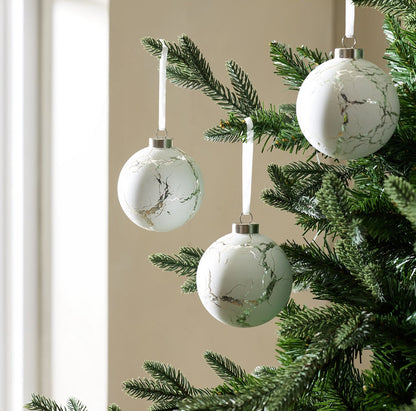 Home Pack of 3 Textured White Crackle Glass Bauble