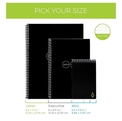 Rocketbook Reusable Digital Notebook - Smart Notepad A5 Black, Wirebound Note Book To Do List Pad, Dotted Paper with Frixion Erasable Pen and Wipe, Office Gadget with Rocketbook App Reduce Paper Waste