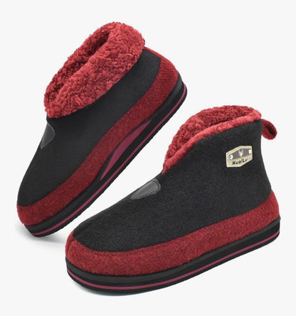 KuaiLu Mens Felt Winter Warm Boot Slippers Cosy Memory Foam Fleece Lined Bootie Slippers with Comfy Arch Support House Shoes Non-Slip Indoor Outdoor Hard Sole