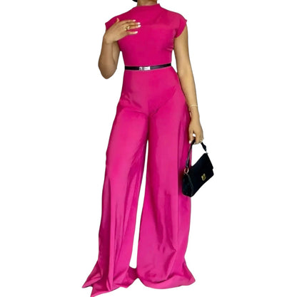 Summer Solid Colour Slim Fit Jumpsuit – Round Neck, Cap Sleeves, Wide Leg One-Piece for Women (Delivered within 2-3 weeks from the day of purchase)