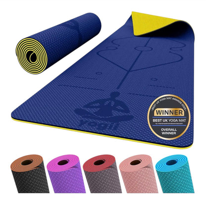 Yogii Yoga Mat - Non-Slip 6mm Thick TPE & Travel-friendly Yoga Mat - Perfect for Home & Gym Exercise Fitness & Pilates - With Laser Alignment Guides for Men & Women