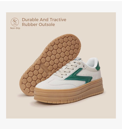 LUCKY STEP Women's Platform Sneakers Gum Sole Suede Casual Classic Retro Rubber Thick Sole Trendy Fashion Tennis Walking Shoes