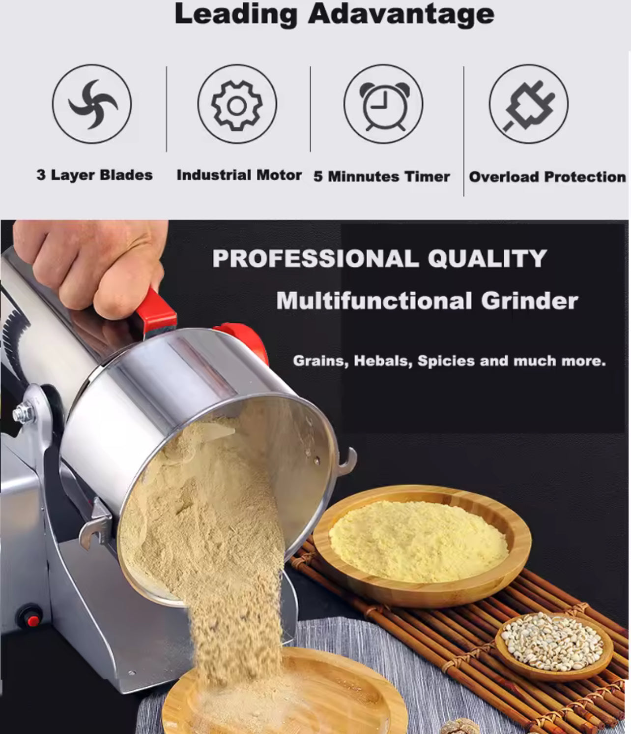 BioloMix Dry Food Grinder Mill – 700g/800g Capacity, High-Speed Grain, Spice, Herb, Cereal & Coffee Grinder