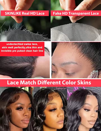 100% Human Hair Lace Front Wig – 13x6 Body Wave, 13x4 Front, HD Lace, Pre-Plucked, 30–40 Inch, Brazilian Hair, 200% Density