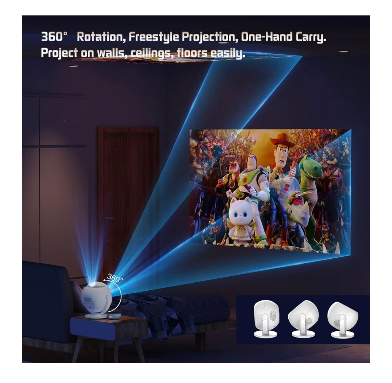 XBJ 360 Portable Projector, Support 4K 1080P 300 ANSI Mini Projector with Wifi and Bluetooth, Auto Keystone Movie Projector, Proyector Portátil, Perfect for Movie Nights, White