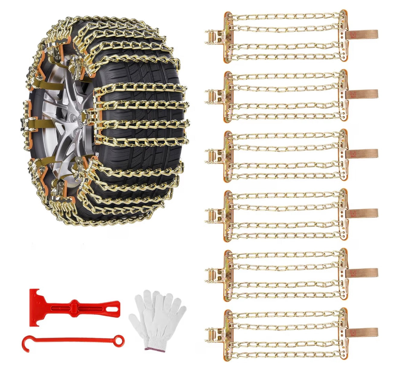 Ninonly Snow Chains for Cars 6PCS Universal Snow Chains Emergency Traction Tire Chains All Season for Vehicle Car Truck SUV fit Tyre Width 195mm-265mm for Mud,Sand, Snow,Ice,Climbing