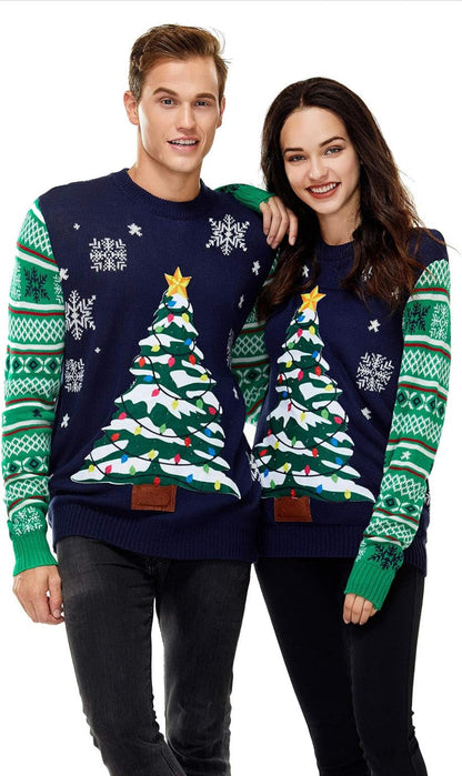 Unisex Men's LED Christmas Jumper Light Up Novelty Rudolph Santa Reindeer Snowflakes Knitted Xmas Tree Ladies Sweater