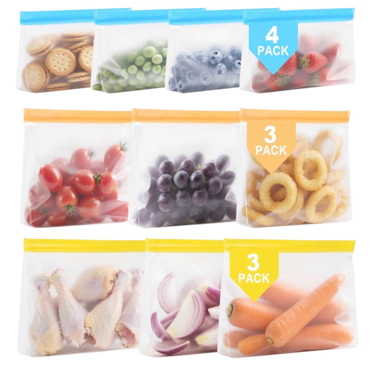 22 Pack Reusable Freezer Bags - Extra Thick Silicone Food Bags for Storage,Stand-up Reusable Food Pouches, BPA Free Ziplock Food Bags for Lunch, Sandwich, Meal Prep, Snack