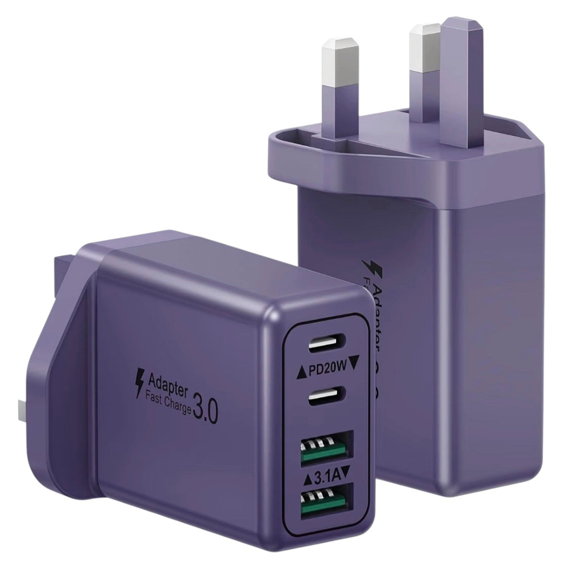 40W 4-Port USB-C Fast Charger Plug UK PD QC Multiport Wall Adapter
