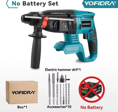 YOFIDRA 26mm Brushless Electric Hammer Drill – Cordless Multifunctional Rotary Tool, Rechargeable, Compatible with Makita Batteries