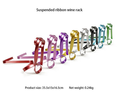 Creative Colorful Ribbon Iron Wine Bottle Holder Hanging Suspension Wine Rack Cabinet Display Rack Shelf Bar Home Desktop Decor