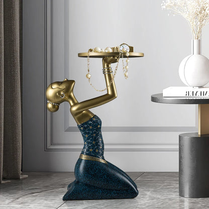 Retro Ethnic Kneeling Girl Statue Home Floor Decoration Interior Art Accessories Creative Statue Storage Tray Modern Home Gifts