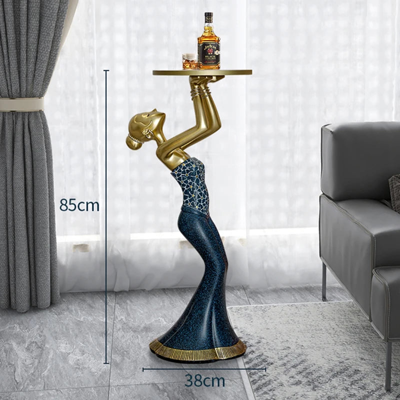 Retro Ethnic Kneeling Girl Statue Home Floor Decoration Interior Art Accessories Creative Statue Storage Tray Modern Home Gifts