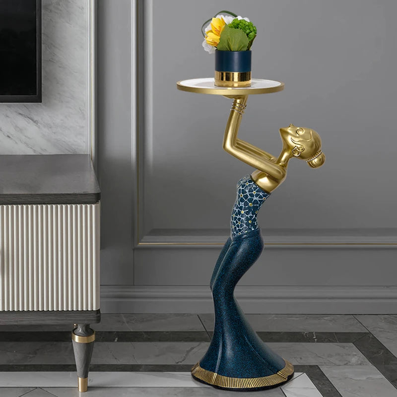 Retro Ethnic Kneeling Girl Statue Home Floor Decoration Interior Art Accessories Creative Statue Storage Tray Modern Home Gifts