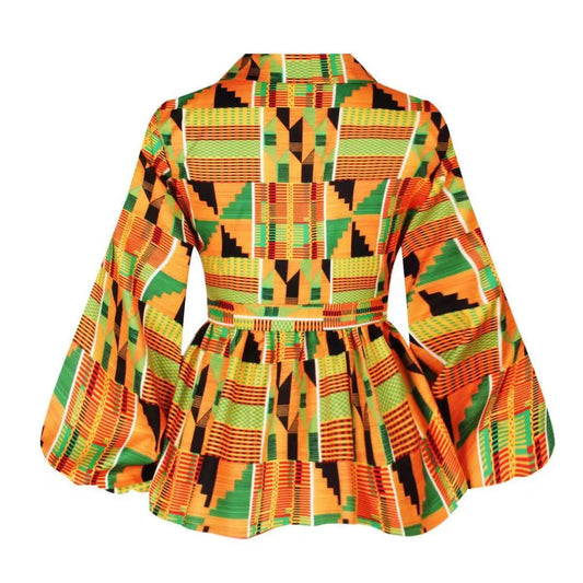 African Clothes for Women 2024 Summer African Women V-Neck Polyester Printing Long Sleeve T-Shirt Women Top African Clothing
