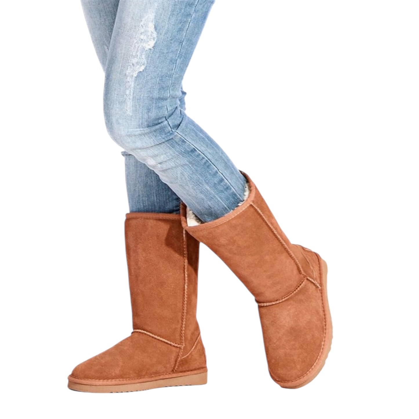 Shenduo Women's Leather Classic Tall Snow Boots