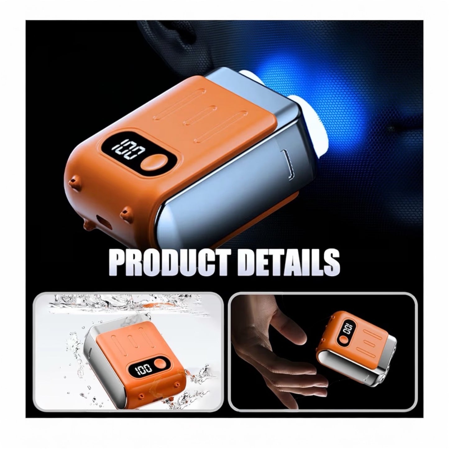 Mini Electric Razor for Men, 2025 Upgraded Wet & Dry Electric Shaver for Men IPX7 Waterproof, Fast UK Adapter, Razors Magnetic Double Head Shavers Pop-up Beard Trimmer with Battery Indicator (Orange)