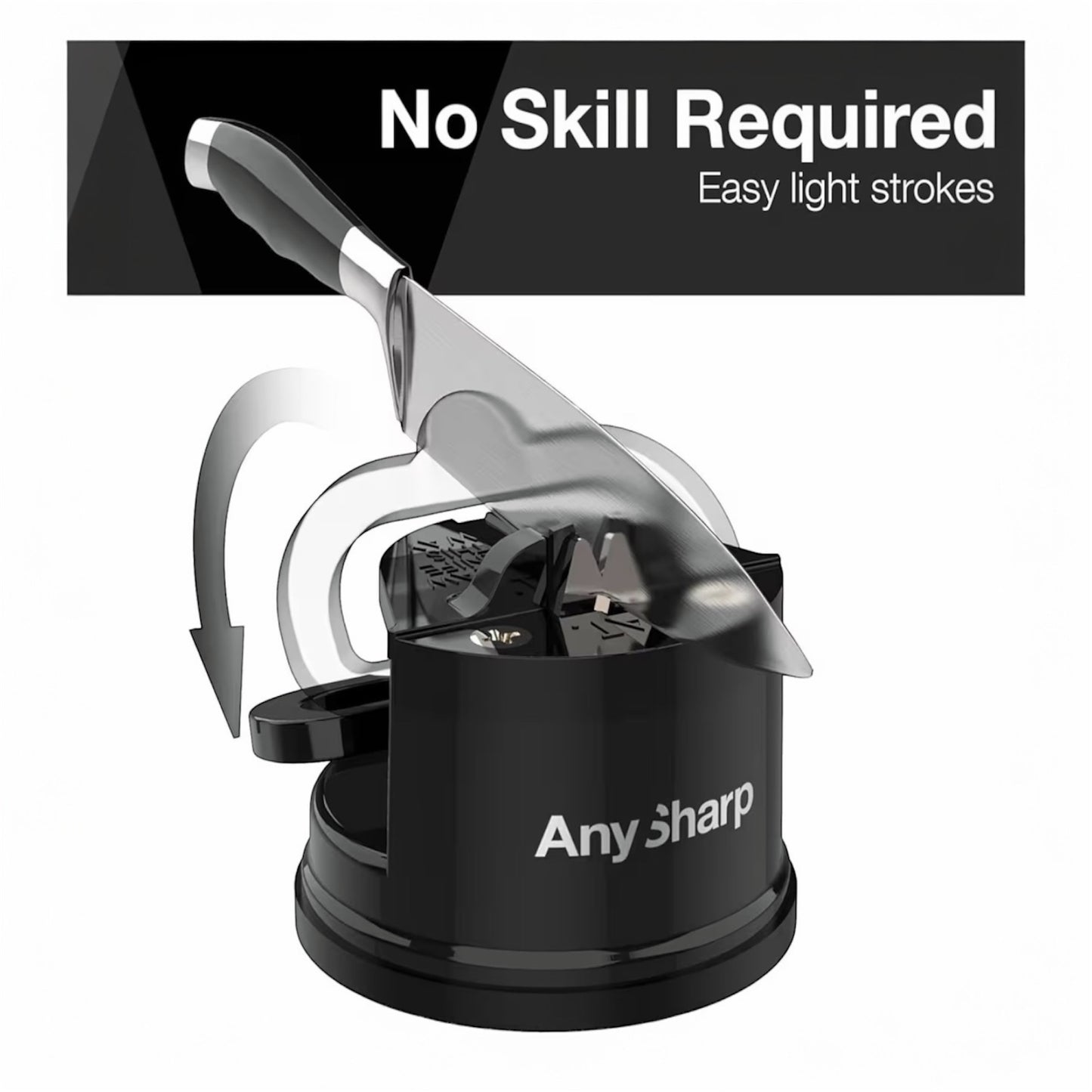AnySharp Knife Sharpener, Hands-Free Safety, PowerGrip Suction, Safely Sharpens All Kitchen Knives, Ideal for Hardened Steel & Serrated, World's Best, Compact, One Size, Blue