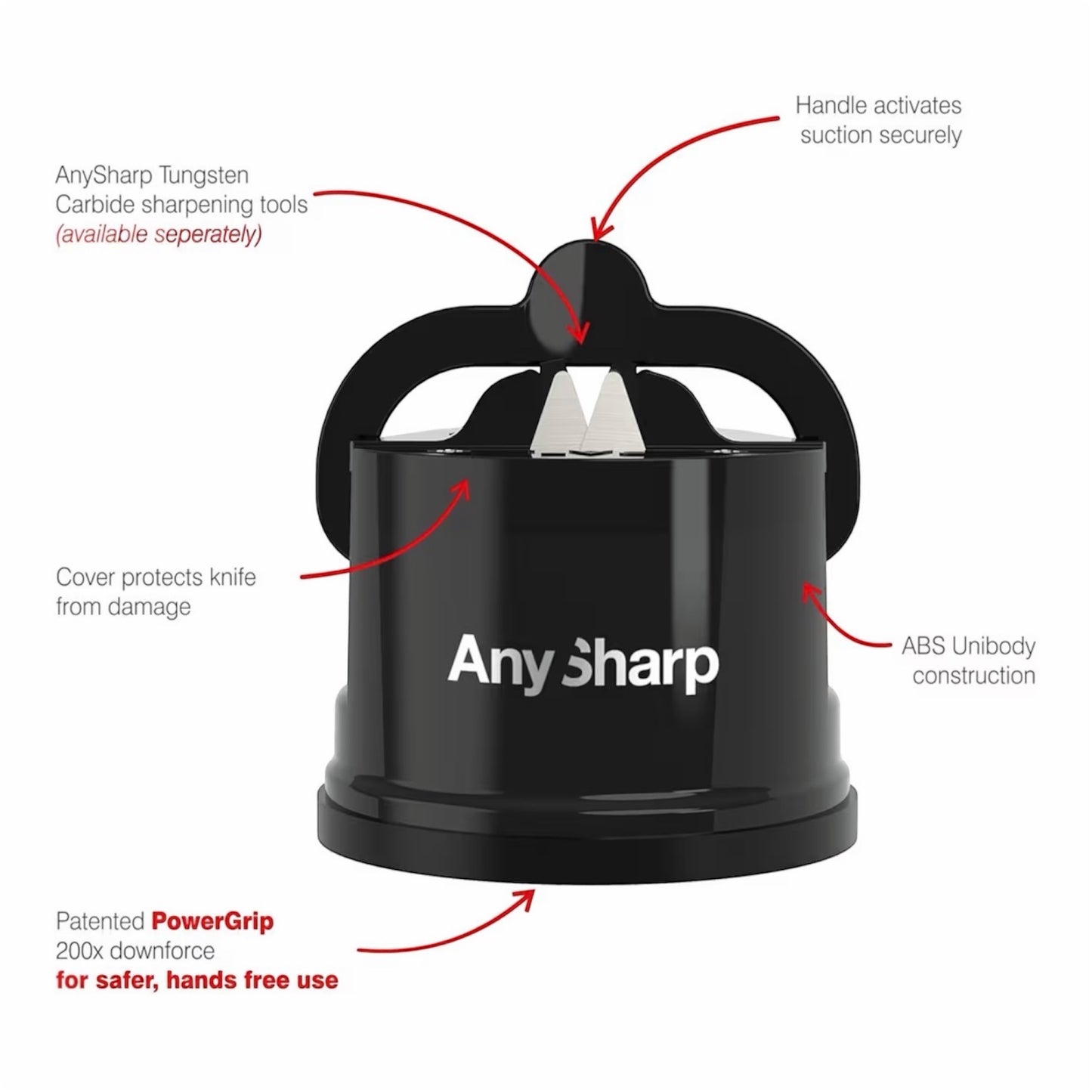 AnySharp Knife Sharpener, Hands-Free Safety, PowerGrip Suction, Safely Sharpens All Kitchen Knives, Ideal for Hardened Steel & Serrated, World's Best, Compact, One Size, Blue