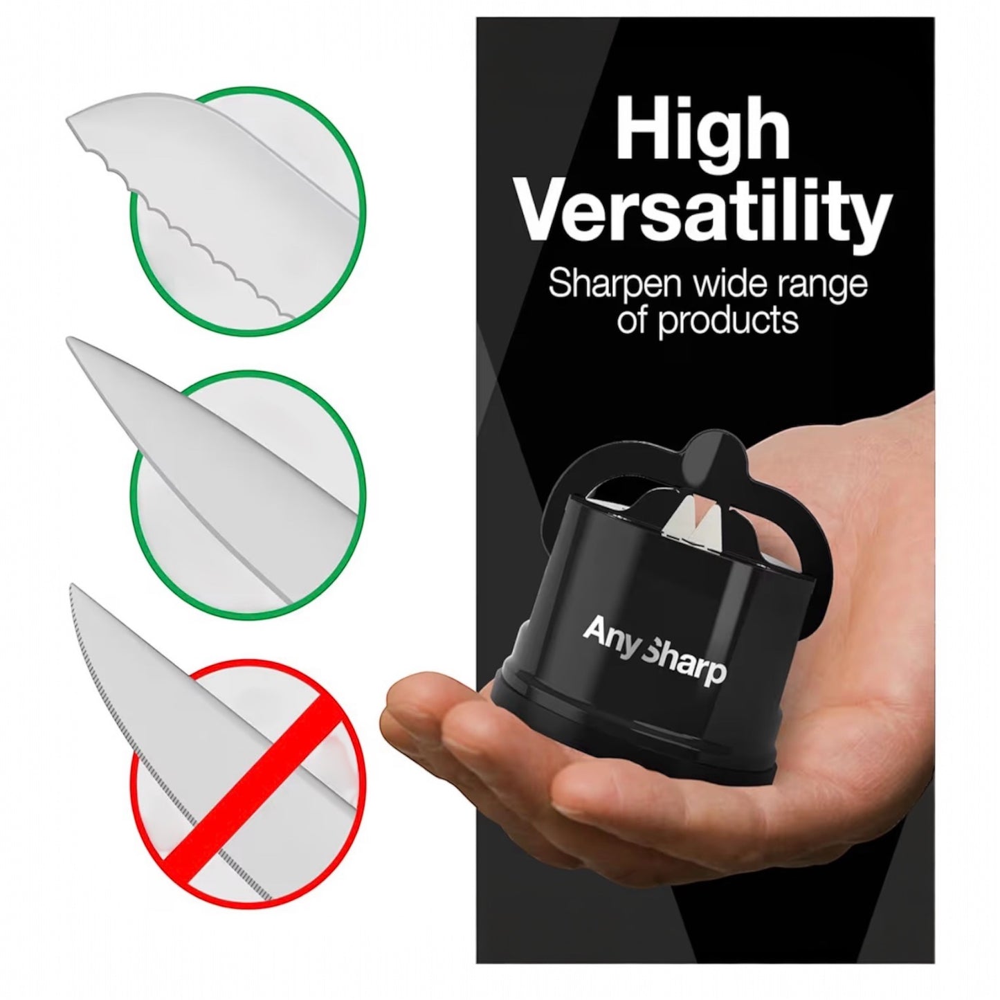 AnySharp Knife Sharpener, Hands-Free Safety, PowerGrip Suction, Safely Sharpens All Kitchen Knives, Ideal for Hardened Steel & Serrated, World's Best, Compact, One Size, Blue