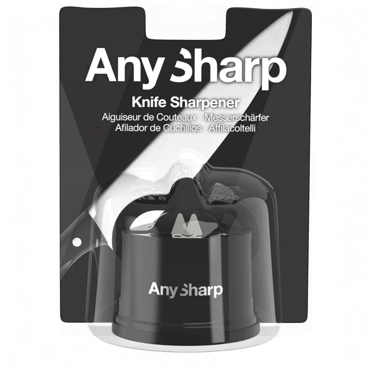 AnySharp Knife Sharpener, Hands-Free Safety, PowerGrip Suction, Safely Sharpens All Kitchen Knives, Ideal for Hardened Steel & Serrated, World's Best, Compact, One Size, Blue