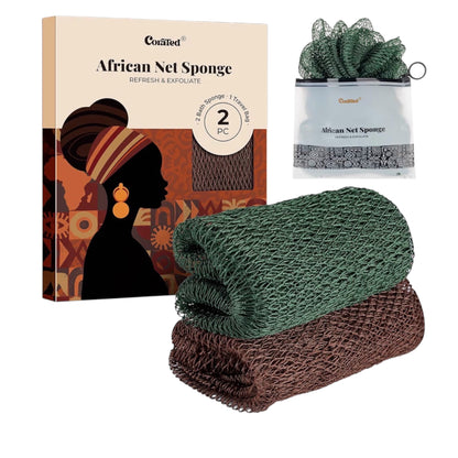 CORATED 2pcs African Exfoliating Net Sponge - Bath & Shower Net Sponges, Scrubbing Net Body, Beauty Skin Cleaning for Shower SPA Massage (Blue & Black)