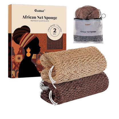 CORATED 2pcs African Exfoliating Net Sponge - Bath & Shower Net Sponges, Scrubbing Net Body, Beauty Skin Cleaning for Shower SPA Massage (Blue & Black)