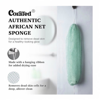 CORATED 2pcs African Exfoliating Net Sponge - Bath & Shower Net Sponges, Scrubbing Net Body, Beauty Skin Cleaning for Shower SPA Massage (Blue & Black)