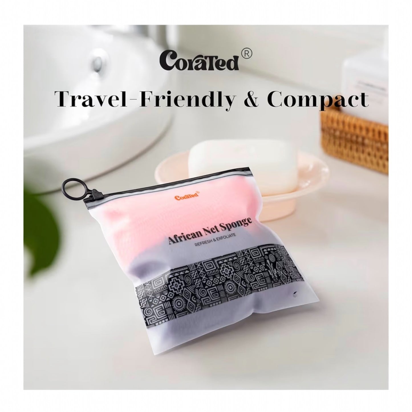 CORATED 2pcs African Exfoliating Net Sponge - Bath & Shower Net Sponges, Scrubbing Net Body, Beauty Skin Cleaning for Shower SPA Massage (Blue & Black)