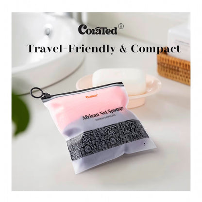 CORATED 2pcs African Exfoliating Net Sponge - Bath & Shower Net Sponges, Scrubbing Net Body, Beauty Skin Cleaning for Shower SPA Massage (Blue & Black)