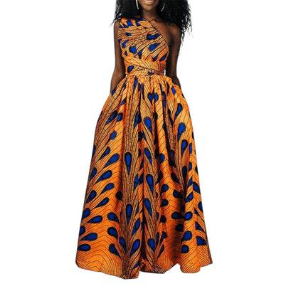 OLIPHEE Women's African Boho Dress Vintage Floor Length High Waist Multiway Bandage Dress Ethnic Costume (Delivered within 2-3 weeks from the day of purchase)