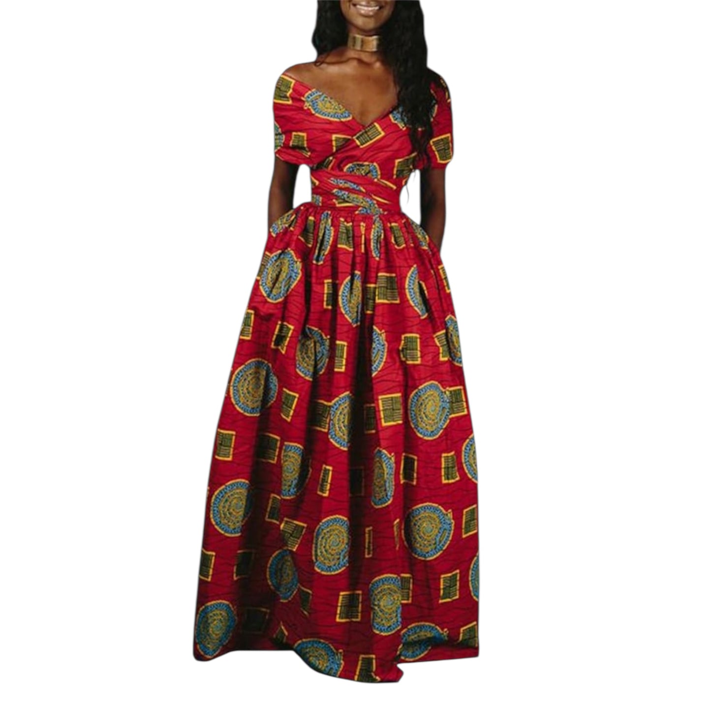 OLIPHEE Women's African Boho Dress Vintage Floor Length High Waist Multiway Bandage Dress Ethnic Costume (Delivered within 2-3 weeks from the day of purchase)