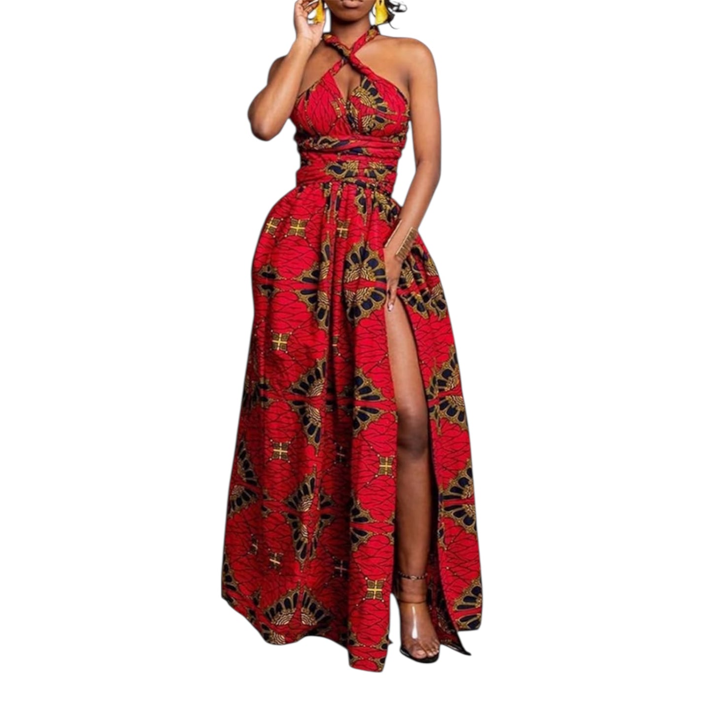 OLIPHEE Women's African Boho Dress Vintage Floor Length High Waist Multiway Bandage Dress Ethnic Costume (Delivered within 2-3 weeks from the day of purchase)