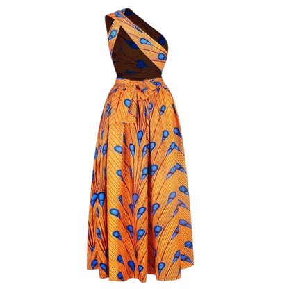 OLIPHEE Women's African Boho Dress Vintage Floor Length High Waist Multiway Bandage Dress Ethnic Costume (Delivered within 2-3 weeks from the day of purchase)