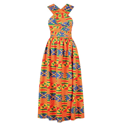 OLIPHEE Women's African Boho Dress Vintage Floor Length High Waist Multiway Bandage Dress Ethnic Costume (Delivered within 2-3 weeks from the day of purchase)