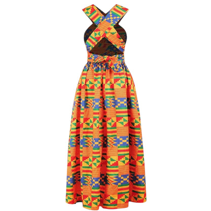 OLIPHEE Women's African Boho Dress Vintage Floor Length High Waist Multiway Bandage Dress Ethnic Costume (Delivered within 2-3 weeks from the day of purchase)