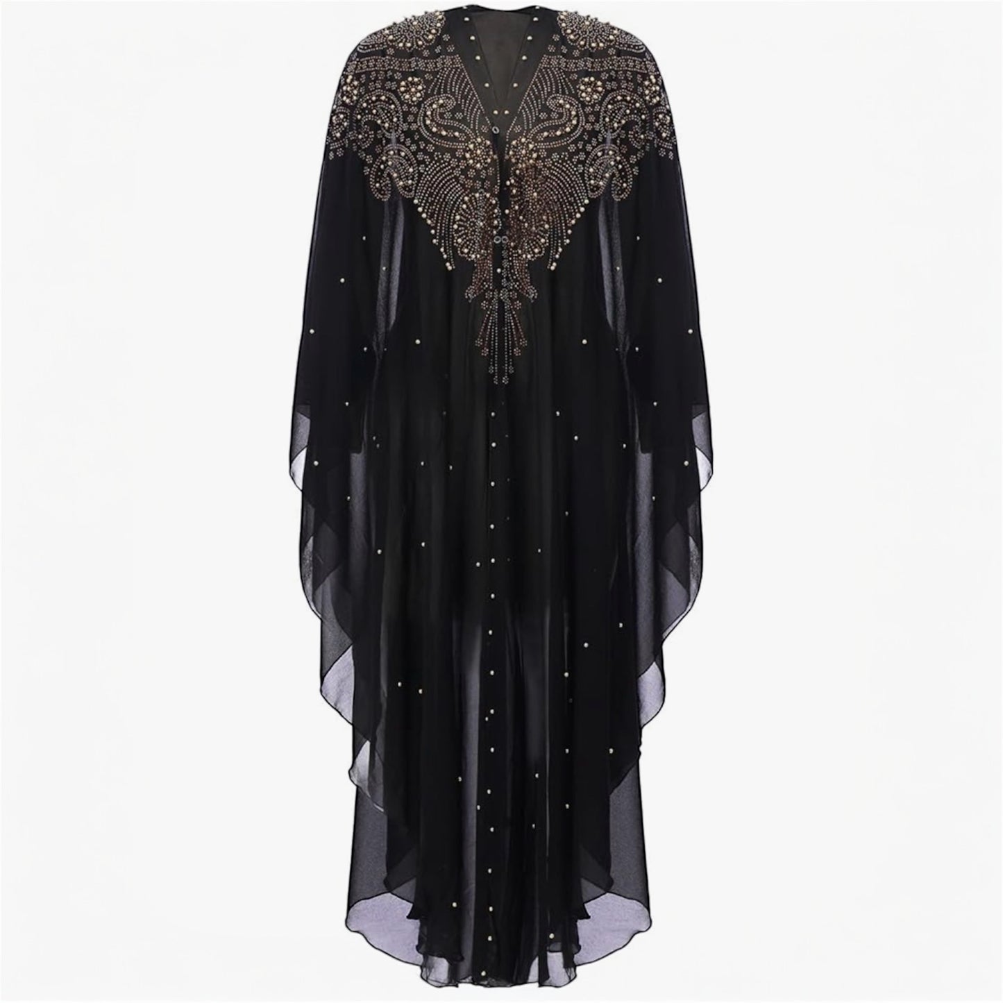IWEMEK Women Open Front Loose Fit Batwing Long Sleeve Abaya Dubai Kaftan Turkish Muslim Hijab Dress Cardigan Chiffon Hooded African Evening Dresses Hot Drilling Maxi Kimono Robe (Delivered within 2-3 weeks from the day of purchase)