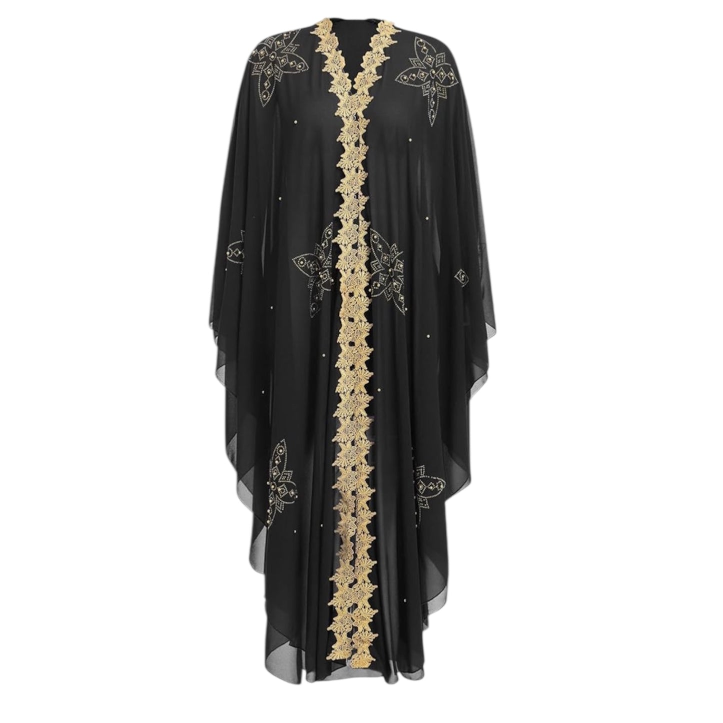 IWEMEK Women Open Front Loose Fit Batwing Long Sleeve Abaya Dubai Kaftan Turkish Muslim Hijab Dress Cardigan Chiffon Hooded African Evening Dresses Hot Drilling Maxi Kimono Robe (Delivered within 2-3 weeks from the day of purchase)