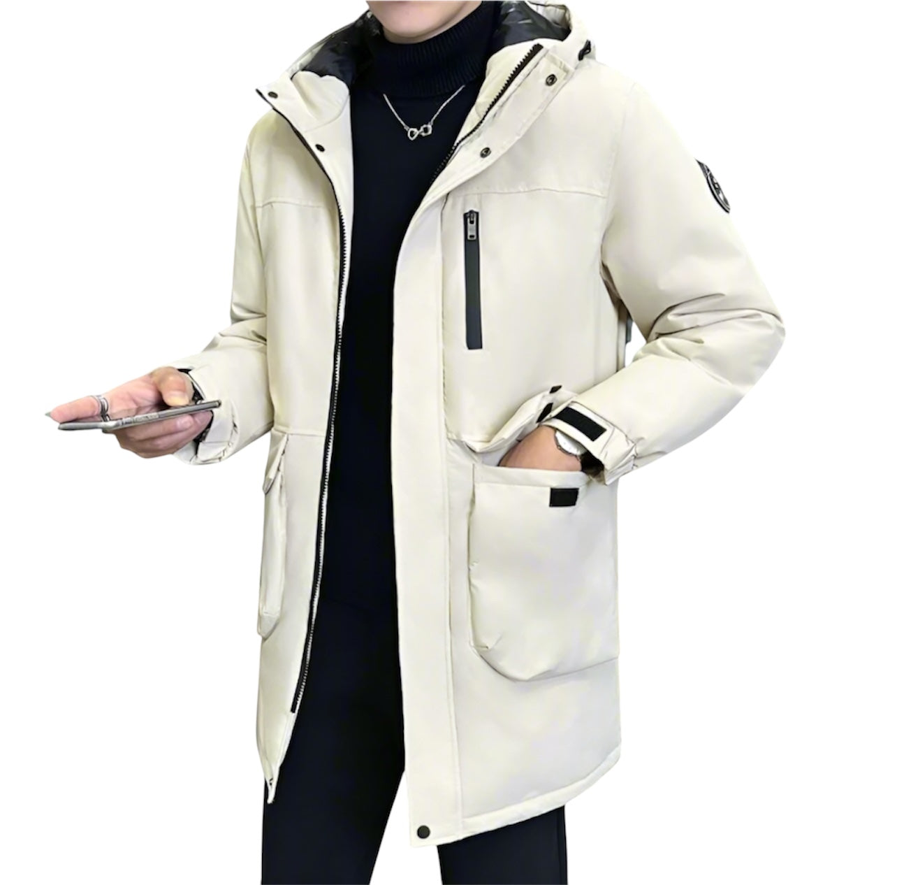 Mens Mid Length Windproof Hooded Jacket