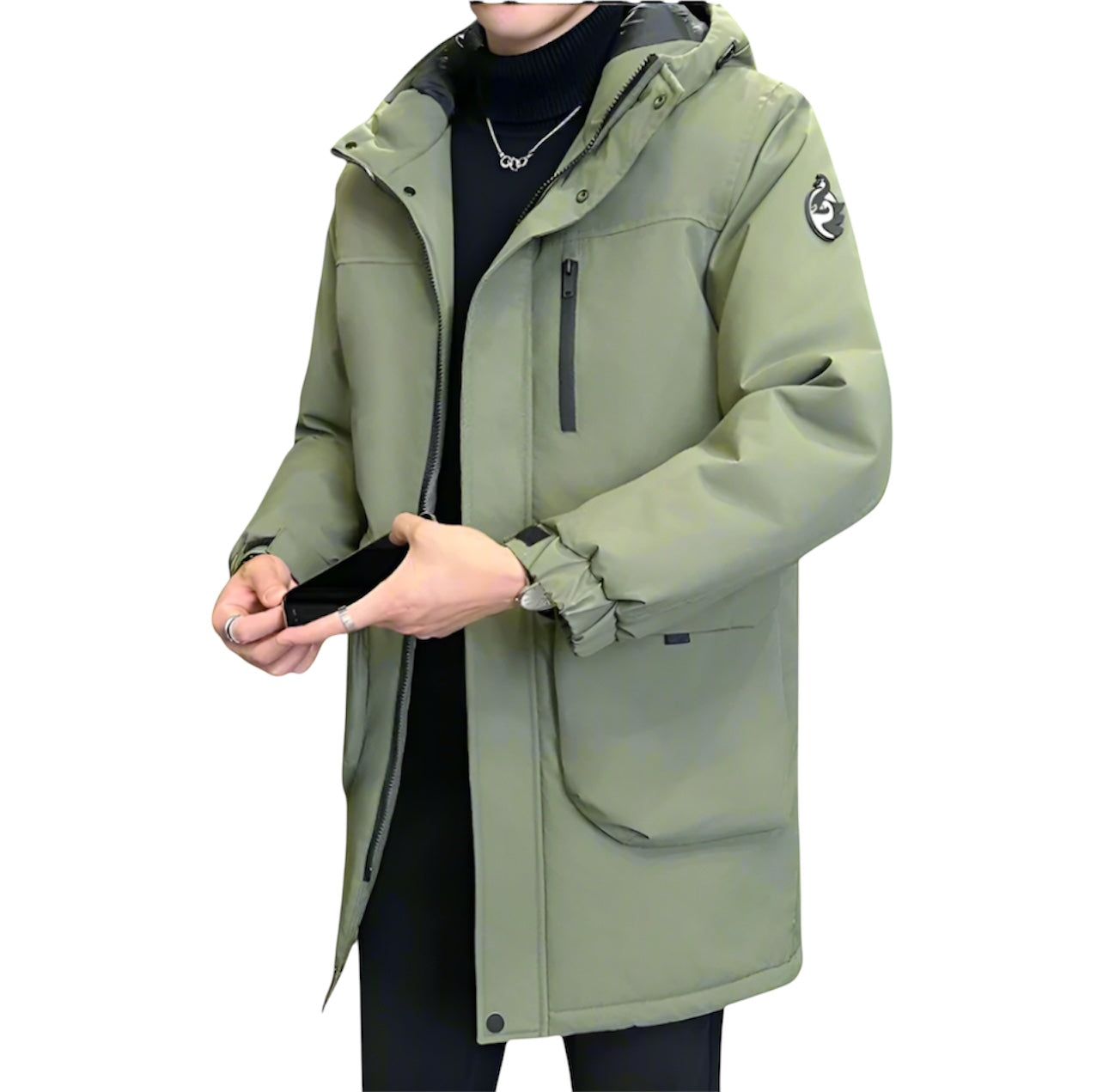 Mens Mid Length Windproof Hooded Jacket