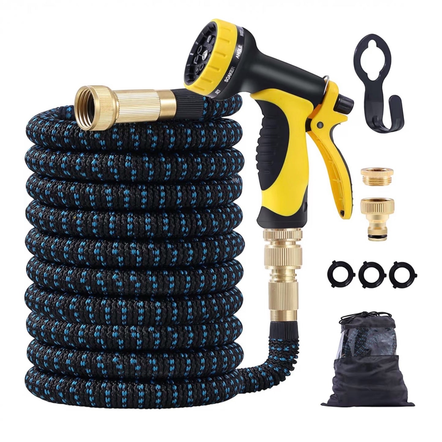 Expandable Garden Hose with Solid Brass Fittings & 10 Function Spray Gun