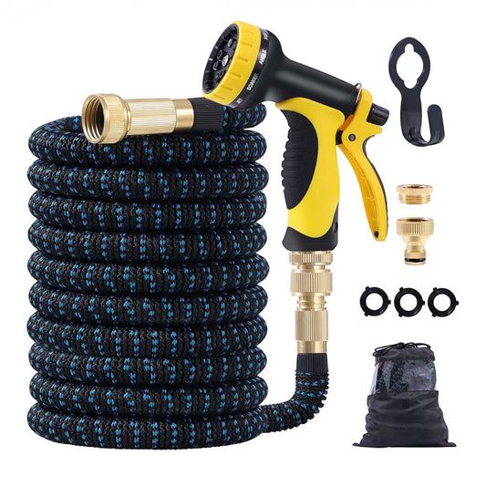 Expandable Garden Hose with Solid Brass Fittings & 10 Function Spray Gun