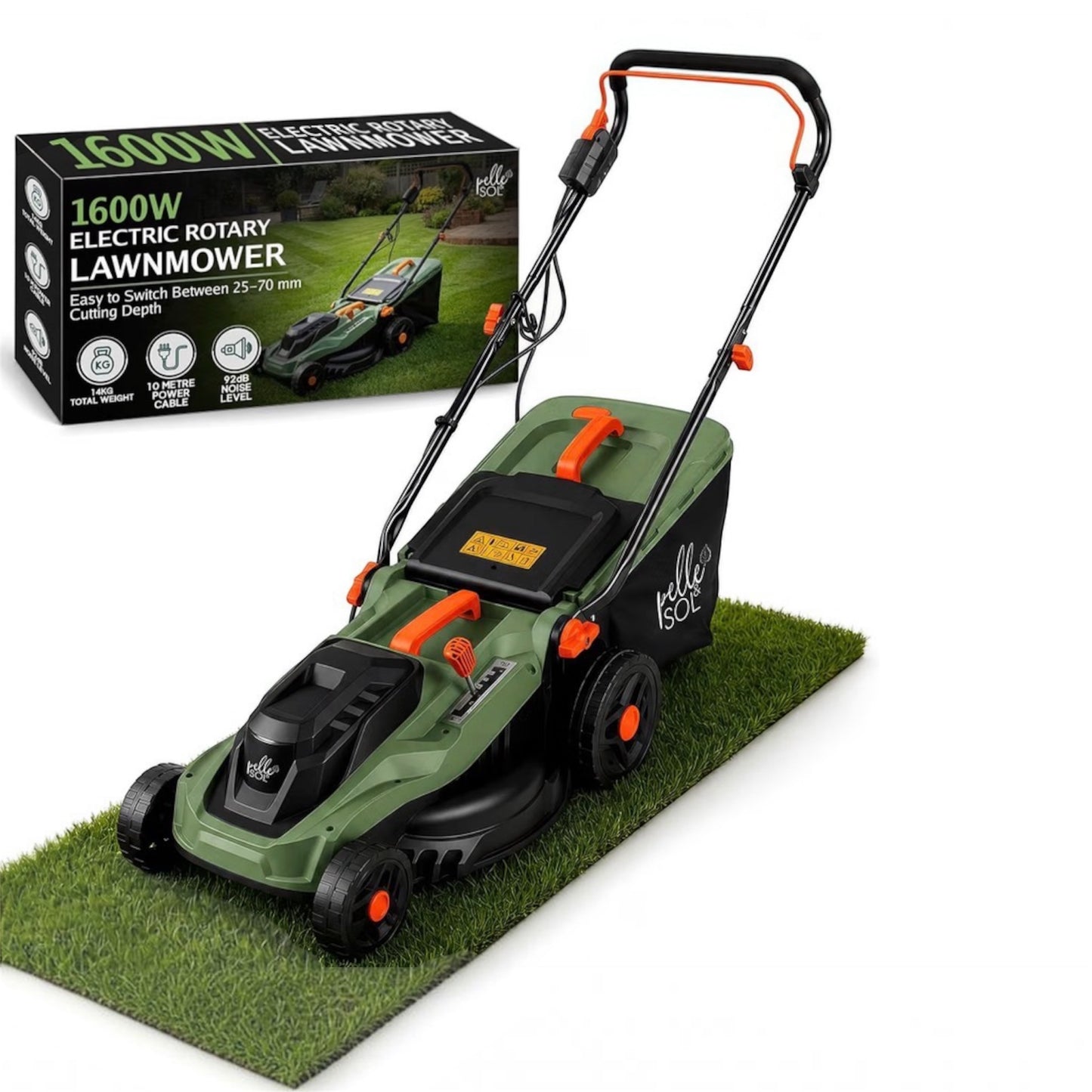 Pelle & Sol Electric Lawn Mower 1800W 43cm Cutting Width 52L Collector