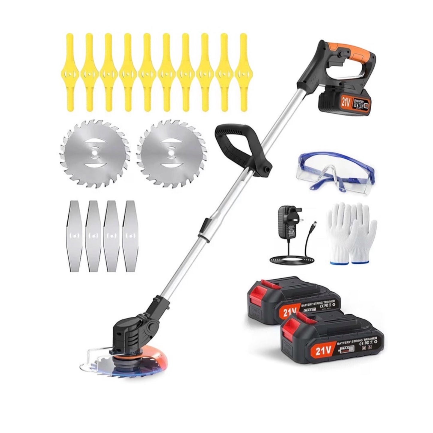21V Cordless Grass Strimmer 750W Garden Trimmer with 2 × 4.0Ah Batteries