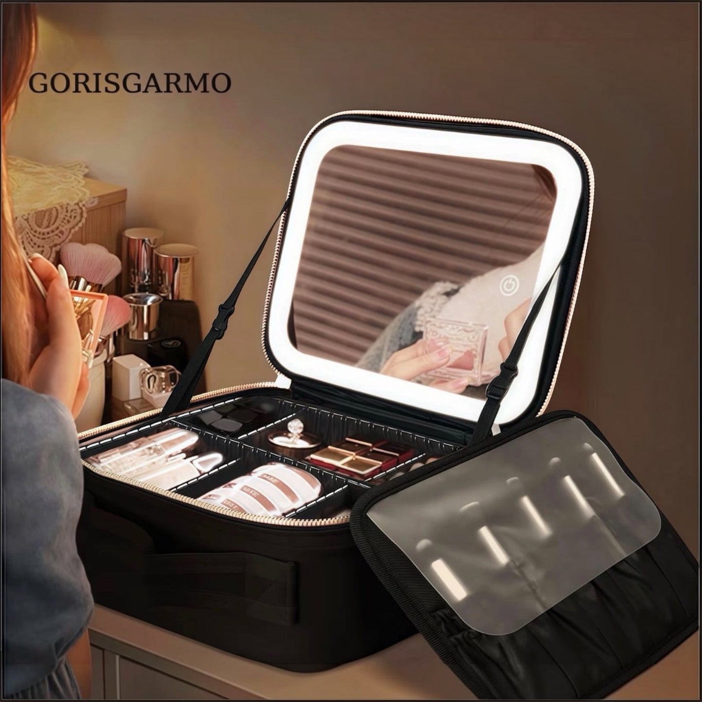 GORISGARMO Travel Makeup Bag with LED Mirror