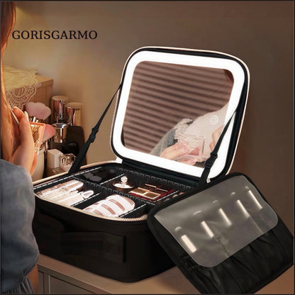 GORISGARMO Travel Makeup Bag with LED Mirror