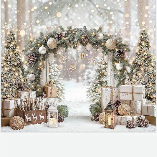 7x5ft Christmas Gold White Backdrop Winter Snow Scene Photo Booth Party Decoration