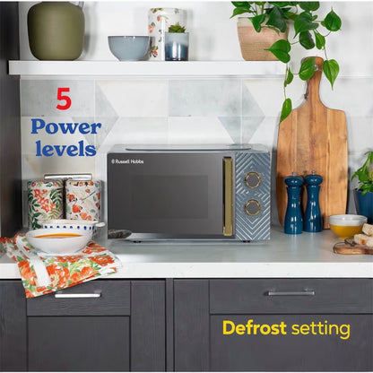 Russell Hobbs  Litre 700W White Solo Manual Microwave with Groove Design, 5 Power Levels, Integrated Timer and Defrost Function, Easy Clean RHMM723