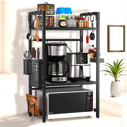 Expandable 3 Tier Microwave Shelf - 2 Shelves Microwave Stand For Kitchen Counter - Rack for Air fryer,Toaster and Coffee Machine - Kitchen Organiser Storage & Organisation
